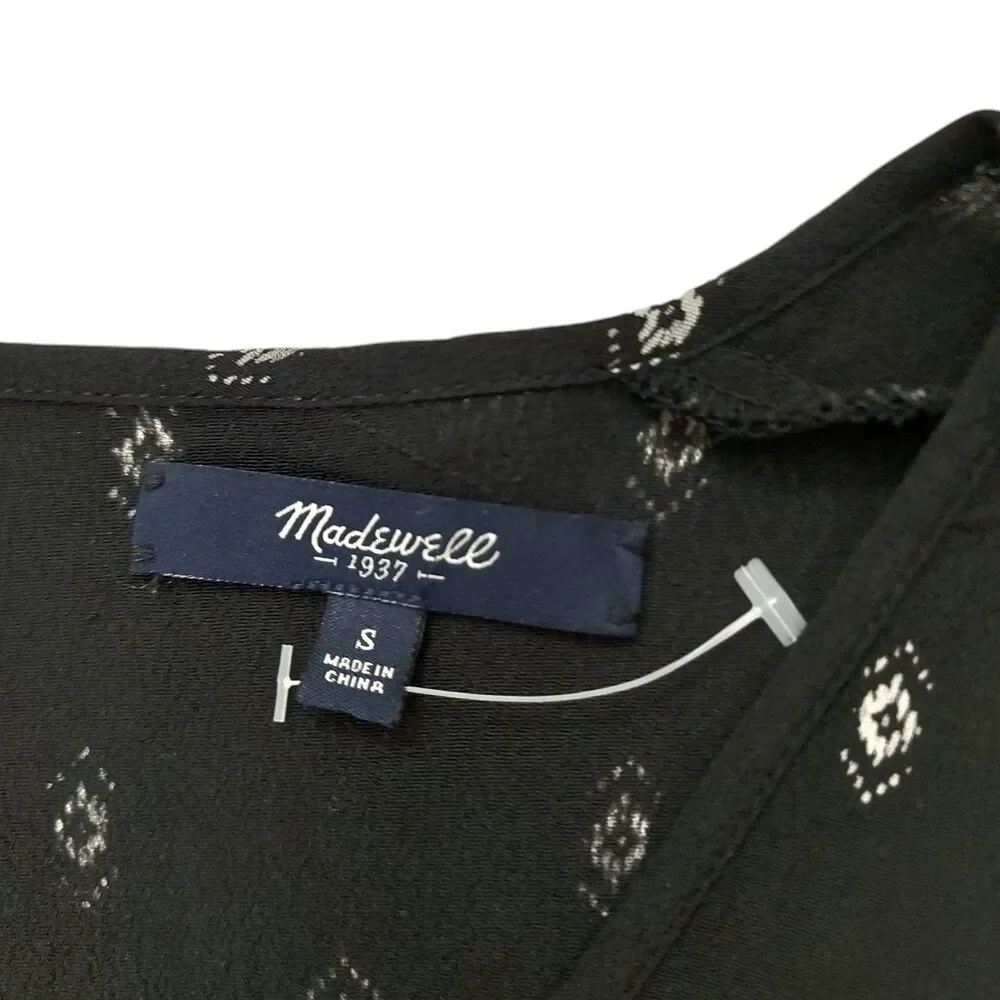 Madewell Romper Womens Small Black Diamond Print V-Neck Cap Sleeve Bohemian - Picture 8 of 13